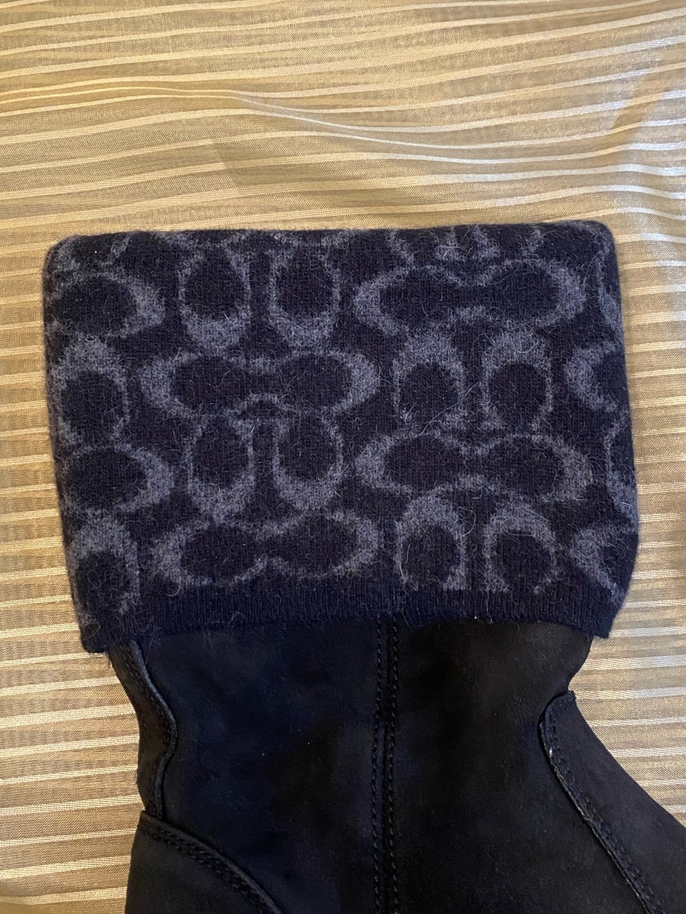 COACH Black leather Women's Boots with Patterned Wool Knit Cuff, size 8 - Picture 10 of 16